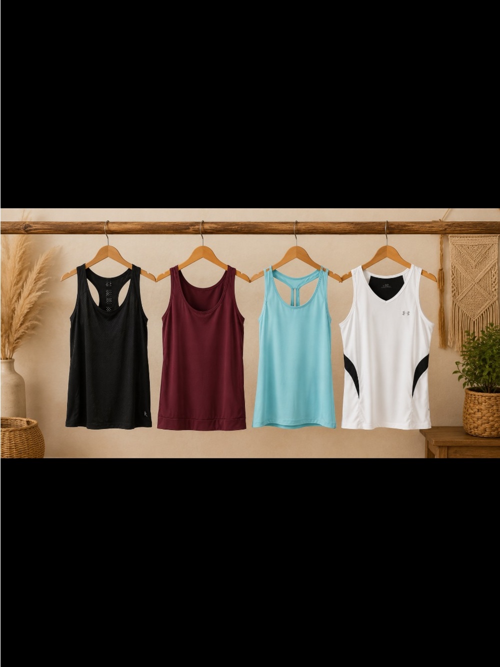 Women’s Tank Tops – Black, Maroon, Light Blue, White (4-Pack Look)